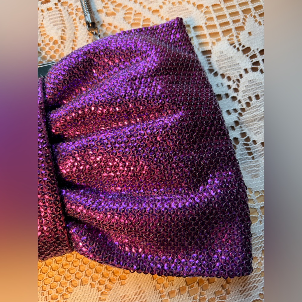 🎀Betseyville 💜 Betsey Johnson Purple Sequin Kiss-Lock Bow Clutch Purse - Picture 8 of 16